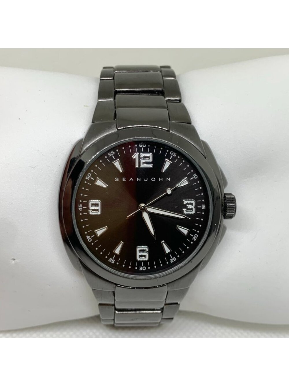 Sean John Black Dial Gunmetal Link Stainless Steel Band men Watch 41mm running